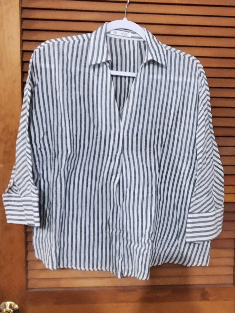 Women’s Grey & White Striped v neck Shirt 100% cotton